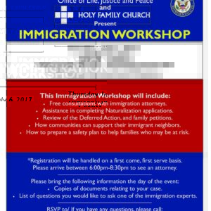 Join Us for an Immigration Workshop Thursday, July 6, 2017